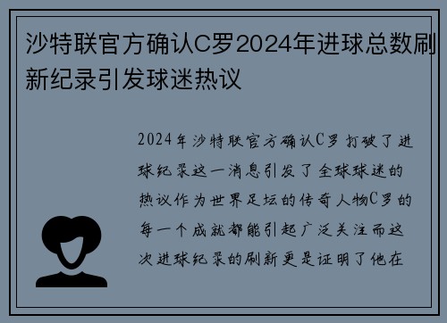 沙特联官方确认C罗2024年进球总数刷新纪录引发球迷热议 沙特联官方确认C罗2024年进球总数刷新纪录引发球迷热议